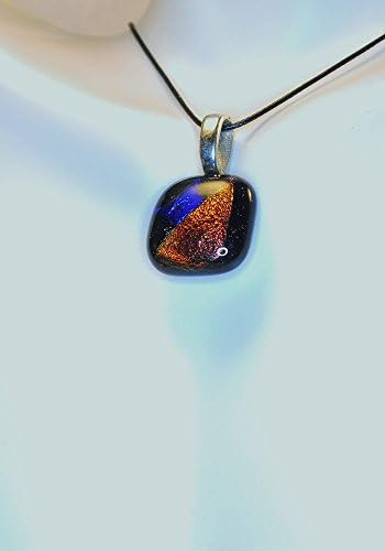 Copper and Blue Abstract Dichroic Glass Pendant Necklace