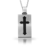 STEL Stainless Steel Black Enamel Cross Dog Tag Pendant. 22
