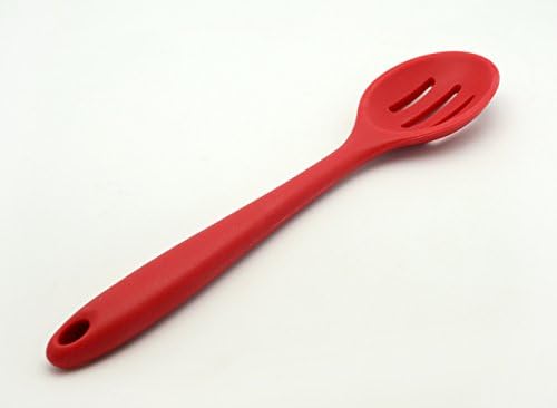CookEasy's Premium Silicone Slotted Spoon with Hygienic Solid Coating (Cherry Red)