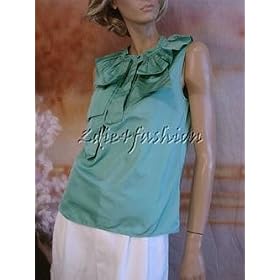 $1435 New CHLOE Tahiti Green Silk Ruffle Collar Top 40 8