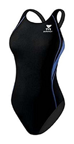 TYR Girls Alliance Durafast Splice Maxback Swim Suit (Black/Blue, 28)