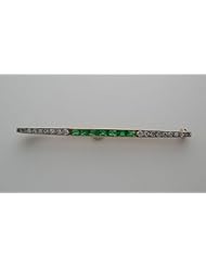 Platinum Top Yellow Gold Original Antique Diamond and Emerald Pin