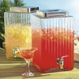 Square Ribbed Drink Dispenser with Pouring Spigot and Stainless Steel Lid