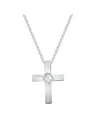 10k White Gold Princess-cut 1/20 ctw Diamond Accent Cross Pendant Necklace (I-J, I1-I2)