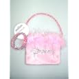 'Girls Princess Purse with Feather Trim 2 Beaded Bracelets, pink or purple s...''