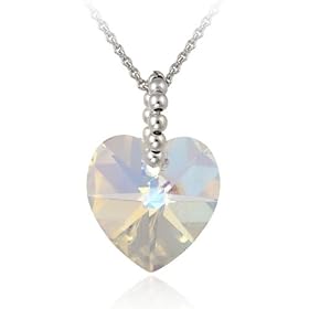 Sterling Silver Aurora Borealis Swarovski Crystal Heart Pendant