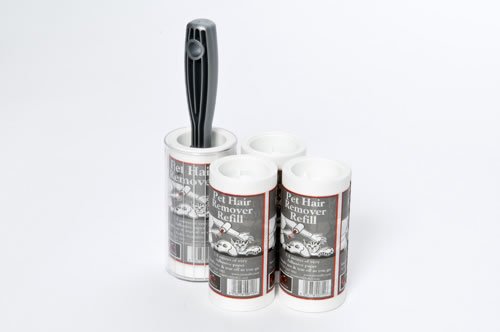 Pack of 1 Pet Hair Remover Sticky Roller Brush with 3 Refills with 30metres long roll of sticky paper with adhesive surface which can be torn off & thrown away once used. Designed for removing lint, dust & animal hair from clothes & upholstery