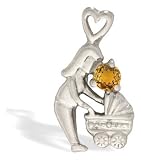 14K White Gold Genuine Round Citrine Mother with Child Pendant