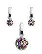Sterling Silver Pendant and Earrings Set - Rainbow Topaz CZ in Stamping Set - Chain Necklace Included (18'')
