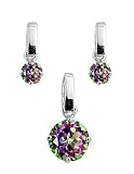Sterling Silver Pendant and Earrings Set - Rainbow Topaz CZ in Stamping Set - Chain Necklace Included (18'')