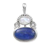 .925 Silver, Moonstone and Lapis Oval Pendant
