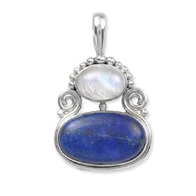 .925 Silver, Moonstone and Lapis Oval Pendant by 