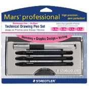 Staedtler 712C4SBK Mars Professional Technical Drawing Pens And Refills, Waterbased Ink, Black