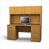 Bestar Embassy Home Office Wood Credenza Desk Set with Hutch in Cappuccino Cherry
