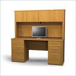 Bestar Embassy Home Office Wood Credenza Desk Set with Hutch in Cappuccino Cherry