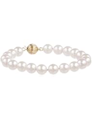 14k Yellow Gold Saltwater Cultured Akoya Cultured Pearl AA Grade 7.5-8mm Bracelet, 7.25"