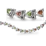 Sterling Silver Mystic Sunset Topaz and Peridot 16 Carat Gemstone Bracelet, 7 to 8.5 Inch