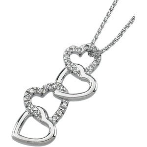 14K White Gold Diamond Heart Pendant On 16 Inch Diamond Cut Wheat Chain