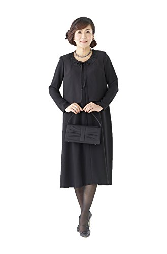 (モノワール) MONOIR 喪服 レディース 礼服 大きいサイズ 日本製 レース衿 重ね着風 ブラックフォーマル ワンピース オールシーズン 135801