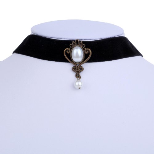 Yazilind Jewelry Lace Collar Necklace Black Lolita Punk Retro Simple Style Handmade for Women Length:12in