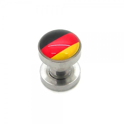 Flesh Tunnel Plug Piercingschmuck Ohr Fanartikel Deutschland Flagge Fussball WM EM, Größe:5 mm