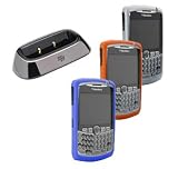 Dark Blue, Orange and White Silicone Skin Cover Case with Charging Pod for Blackberry Curve 8300 8310 8320 8330