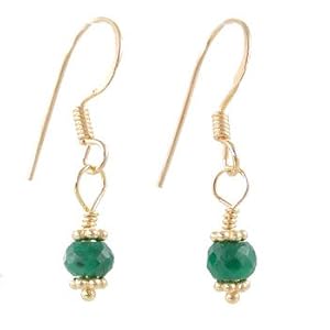 Delicate Emerald Gemstone Bead and Gold Vermeil Dangle Earrings on Gold Filled French Wires, #8157