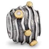 Authentic Pandora Jewelry Silver 14k Yellow Gold Dark Line with Bezel Set Diamond Charm