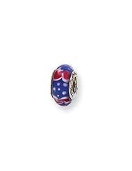 Red, White and Blue, Glass Charm for 3mm Charm Bracelets