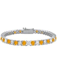 Citrine and Cubic Zirconia Prong Set 10K White Gold Tennis Bracelet 10.00 CT TGW