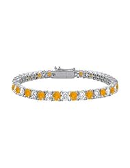 Sterling Silver Round Citrine and Cubic Zirconia Tennis Bracelet 10.00 CT TGW