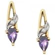 Solid Gold Dangling Stud Earrings Amethyst & Diamonds
