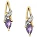 Solid Gold Dangling Stud Earrings Amethyst & Diamonds