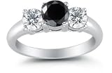 14K White Gold Round 3 Stone Black Diamond & White Diamond Ring (1/4 ctw)