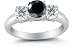 14K White Gold Round 3 Stone Black Diamond & White Diamond Ring (1/4 ctw)