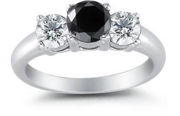 Childrens Toyshop  Jewelry : 14K White Gold Round 3 Stone Black Diamond & White Diamond Ring (1/4 ctw)