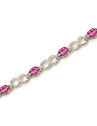 10K White Gold Oval Pink Topaz and Diamond Bracelet