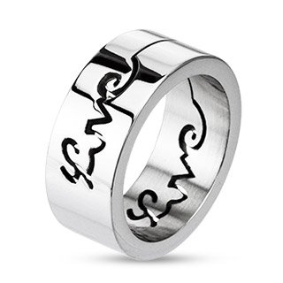 STR-0027 Stainless Steel 'Love' Glossy Mirror Finish Band Ring; Comes With Free Gift Box