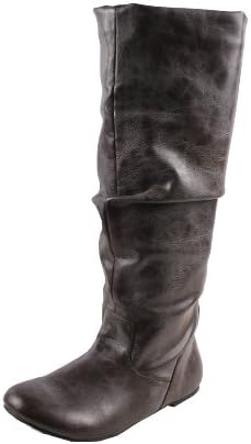 RIPLAY IZO-02 Women's almond toe flat bottom tall boots with ruffled PU upper
