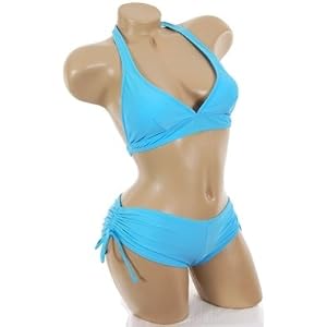 New Sexy Boyshorts Halter 2 pc Bikini Swimsuit Blue XL