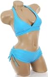Womens Junior Size Swimwear Sexy Boyshorts Halter 2 pc Bikini Swimsuit Blue