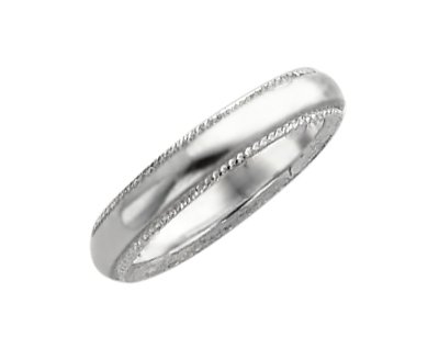 Ladies Comfort Fit 4mm Milgrain Wedding Band in Sterling Silver