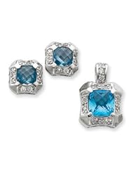 Genuine IceCarats Designer Jewelry Gift Sterling Silver Blue & Clear Cz Pendant & Earring Set