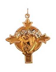 Clevereves 14K Yellow Gold 37.00X35.00 mm Head Of Jesus W Crown Cross Pendant
