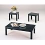 3 Piece Black Wood Veneer Coffee Table Set With Coffee Table And 2 Side Tables