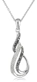 Sterling Silver 1/10 cttw Black and White Diamond Twist Pendant, 18"