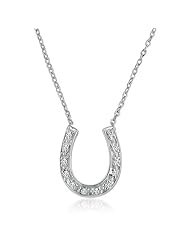 Sterling Silver and Diamond Horseshoe Necklace (1/8cttw. 16 inches) Wood Pendant Box