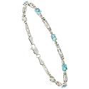 10k White Gold Alternating Bar & Oval Link 7" Tennis Bracelet, w/ 1.25 Total Carat Weight Brilliant Cut Diamonds & Oval Cut (5x3mm) Blue Topaz Stones, 1/8" (3mm) wide