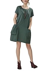 Shift Vintage Cotton/Linen Short Sleeves Bateau Neck  Dress