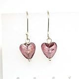 Boucles d'oreille Pendentes en Argent Fin Mauve en Verre de Murano en Forme de Cur par La Olivia Collection